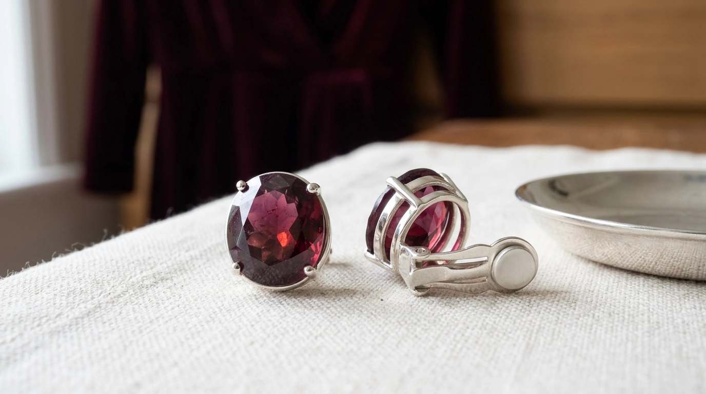 3.0Ct Rhodolite Garnet Clip Earrings in Sterling Silver