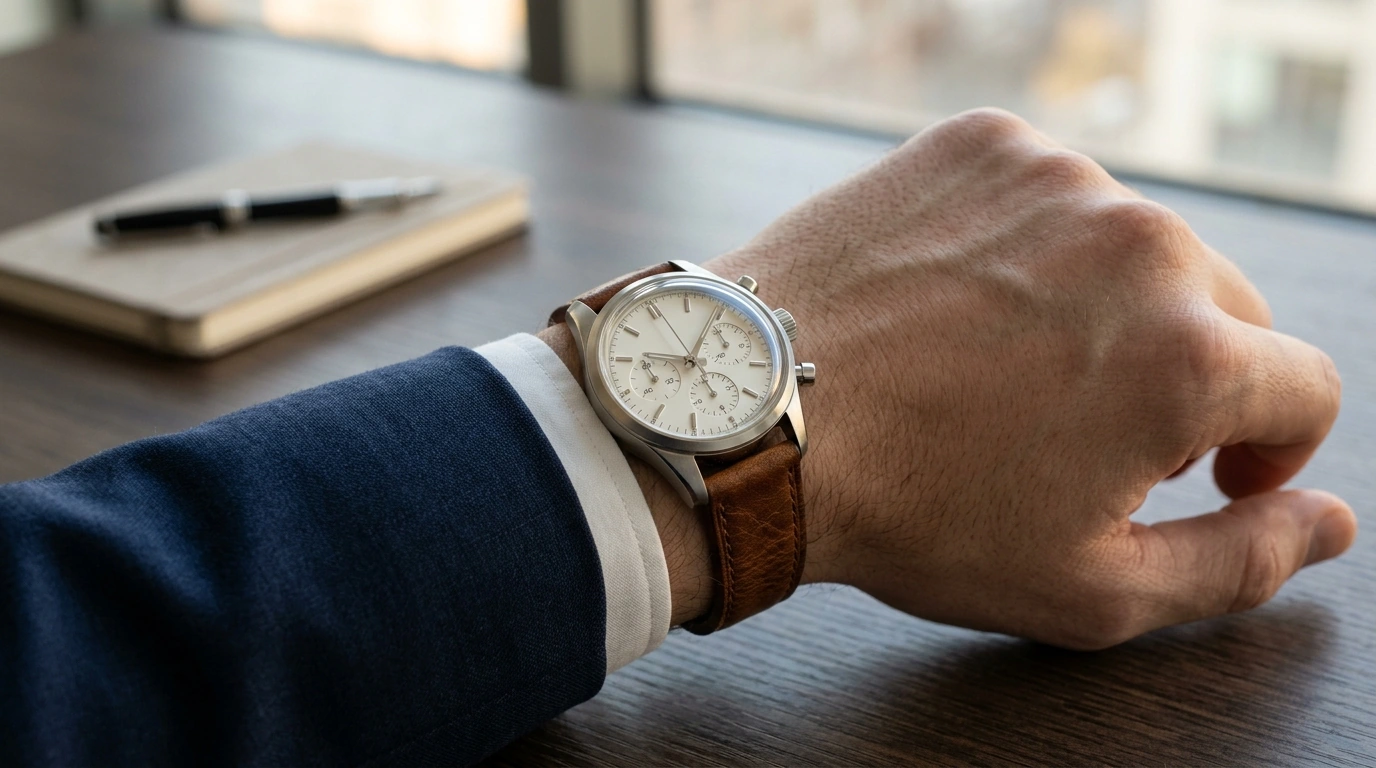 38mm Men’s Luxury Chronograph: Sapphire & Leather
