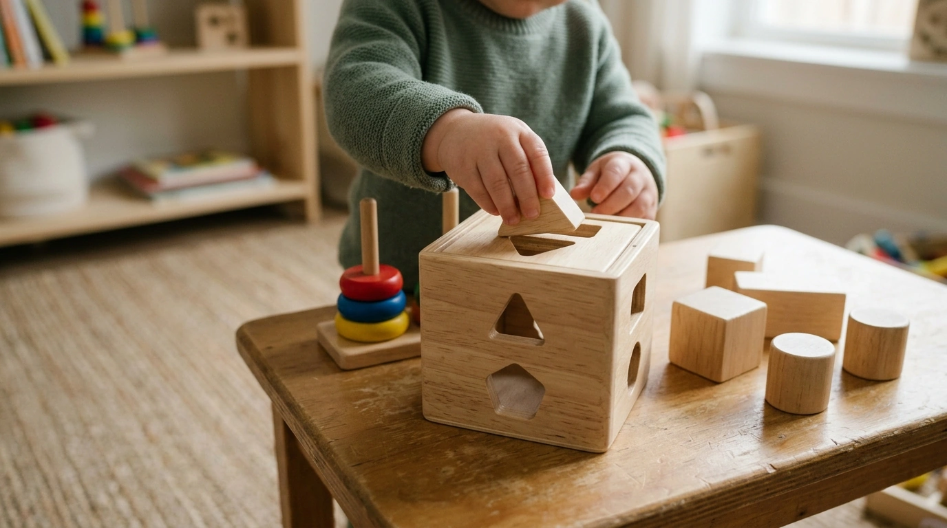 Montessori 5-in-1 Wooden Shape Sorter & Stacker Toy