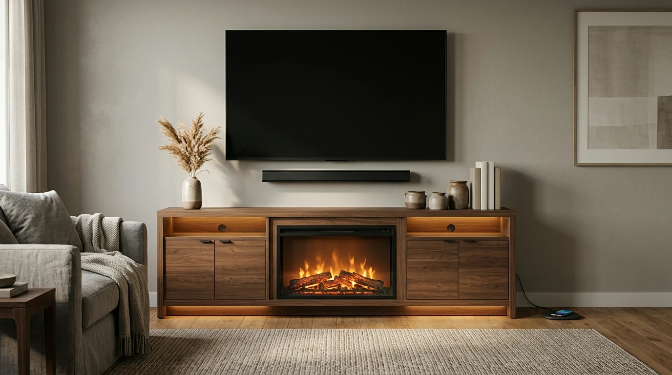 70-Inch TV Stand with LED Lights & 36-Inch Fireplace