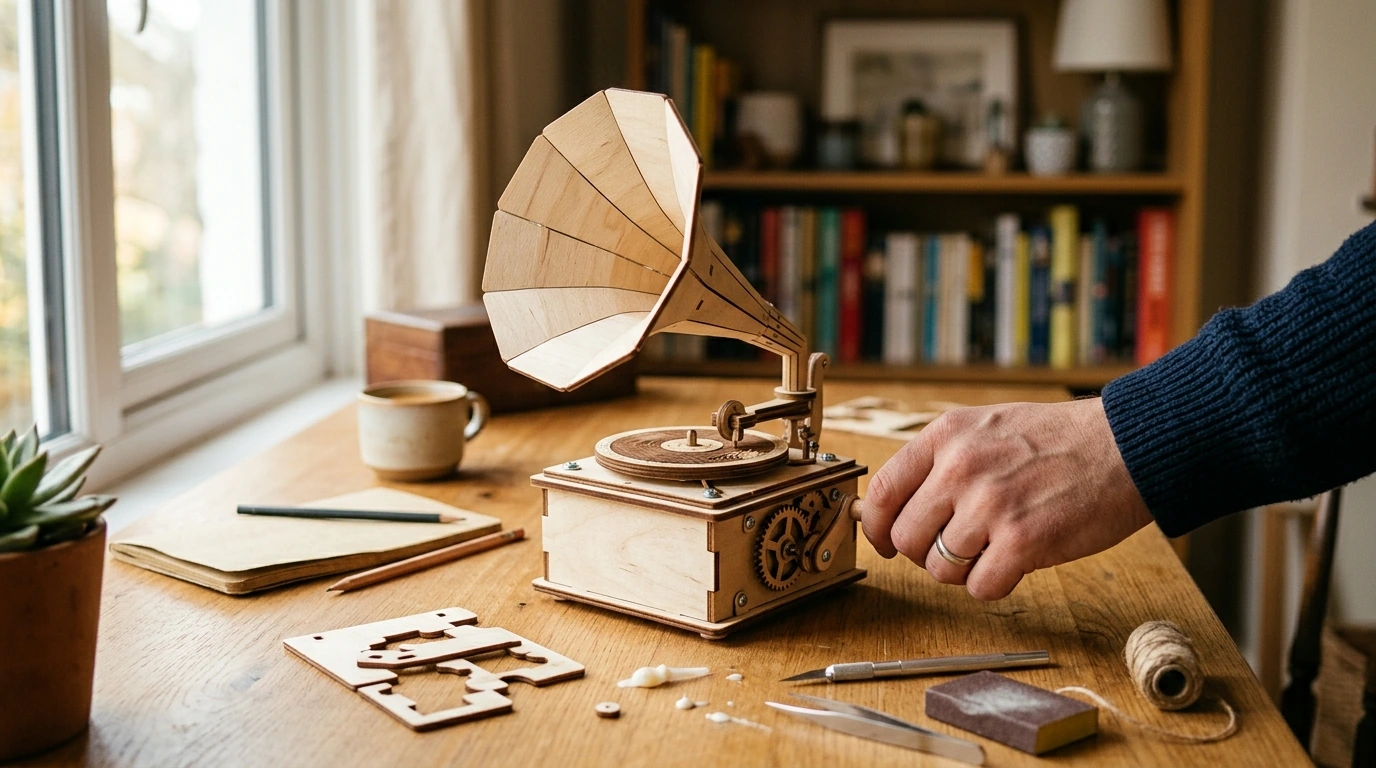 Build a Hand-Crank Wooden Gramophone That Plays Music