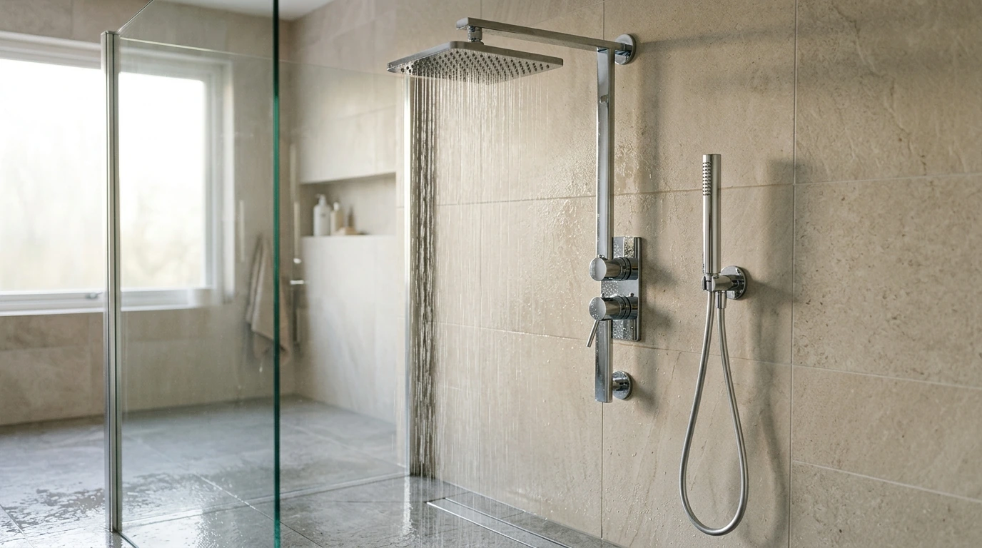 Chrome 4-Function Rain Shower Set with Thermostatic Valve
