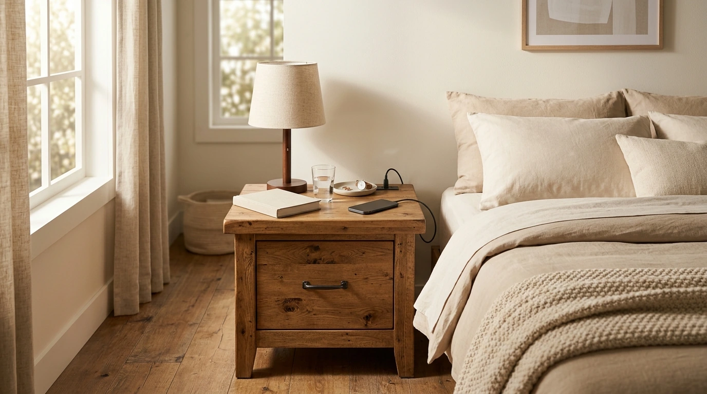 Farmhouse Nightstand with Charging: Tidy Bedside Setup