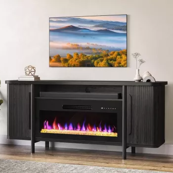66-Inch TV Stand with Electric Fireplace for Cozy Storage