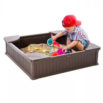 Neater Backyard Fun: Covered Sandbox with Corner Seats